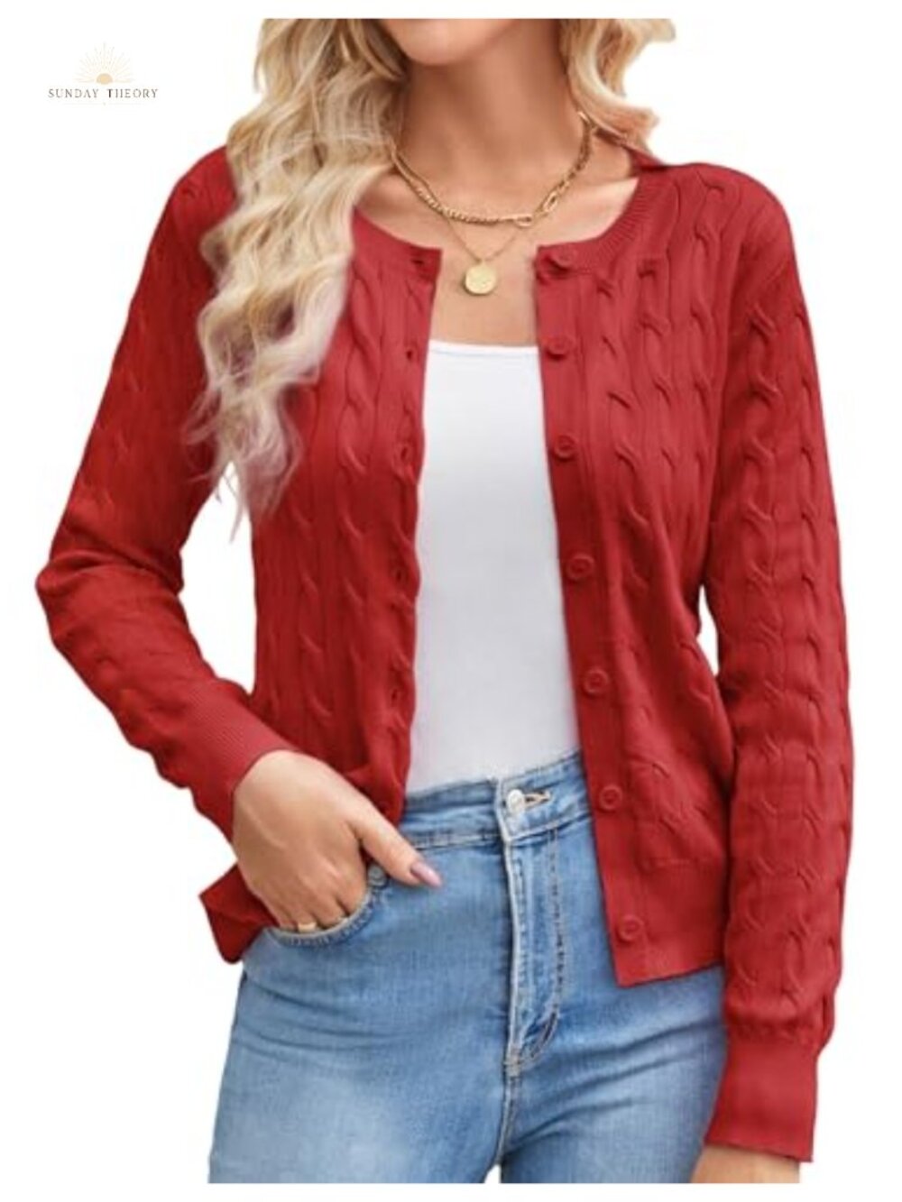 Cable Knit Cardigan Sweater Women Lightweight Cropped Fall Layering Button Up